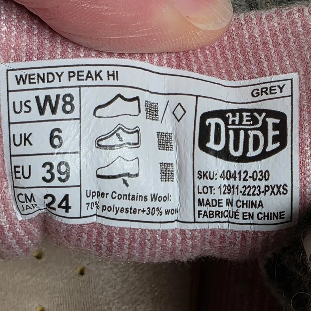 Hey Dude Wendy Peak Hi Grey Platform Chukka Boots Womens Size 8 Wool Blend
